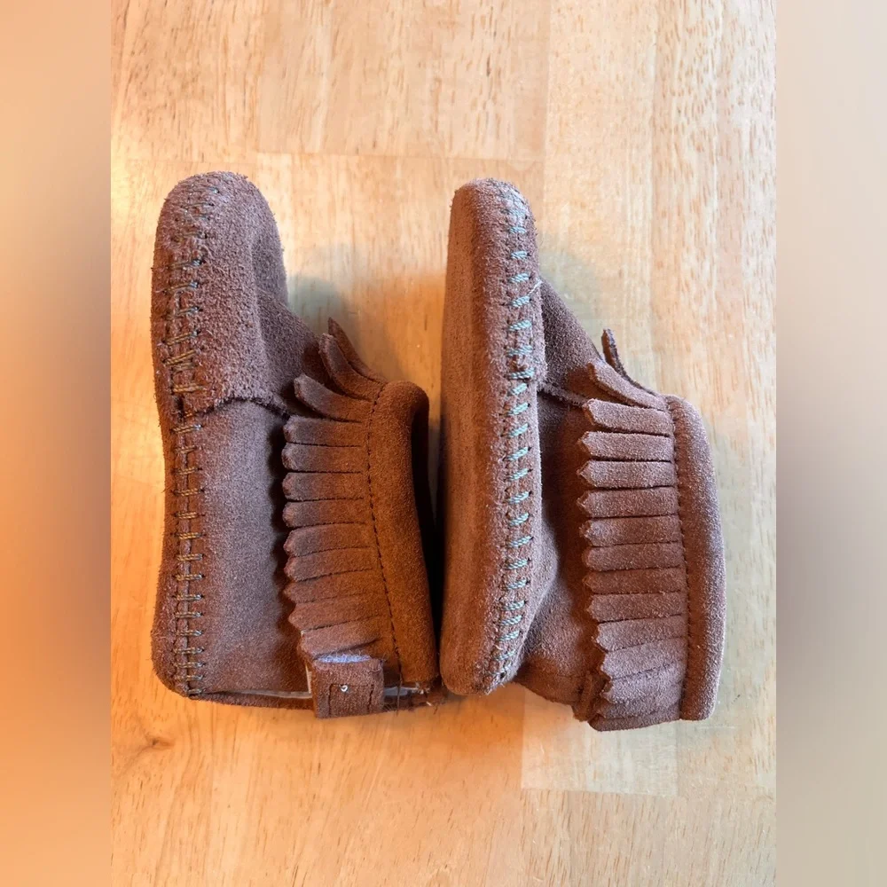 Minnetonka Kids Brown Fringe Moccasins 3